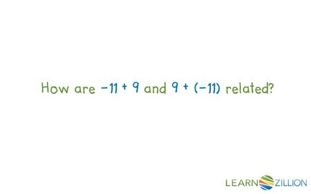 How are -11 + 9 and 9 + (-11) related?. In this lesson you will learn to demonstrate the commutative property of addition by using a number line.