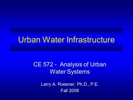 Urban Water Infrastructure