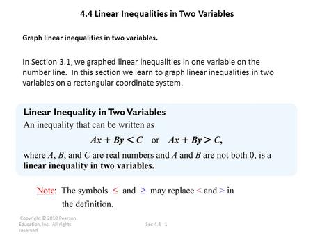 4.4 Linear Inequalities in Two Variables