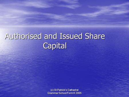 (c) St Patrick's Cathedral Grammar School Form 6 2005 Authorised and Issued Share Capital.