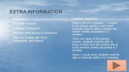 Learning Objectives Given a list of 4 countries, 1 of which is the richest country in the world, students must be able to identify the richest country.