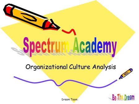 Dream Team Organizational Culture Analysis. Dream Team Vision & Mission Revisited Organizational Culture Overview Spectrum Academy Org Chart RTC Culture.