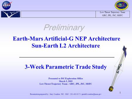 Preliminary Earth-Mars Artificial-G NEP Architecture