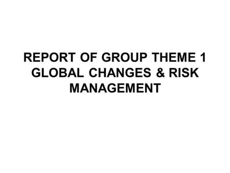 REPORT OF GROUP THEME 1 GLOBAL CHANGES & RISK MANAGEMENT.