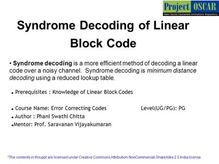 Syndrome Decoding of Linear Block Code