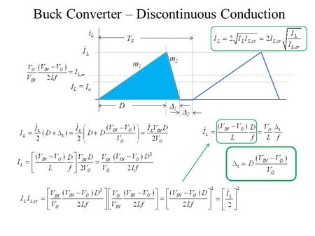 ILiL 11 I L = I o TSTS D m2m2 m1m1 Buck Converter – Discontinuous Conduction 22.