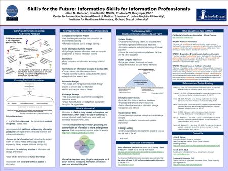 TEMPLATE DESIGN © 2008 www.PosterPresentations.com Skills for the Future: Informatics Skills for Information Professionals Jillian M. Ketterer 1, Nora.