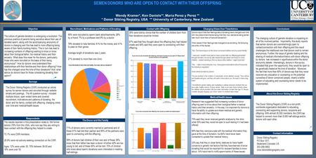 TEMPLATE DESIGN © 2008 www.PosterPresentations.com SEMEN DONORS WHO ARE OPEN TO CONTACT WITH THEIR OFFSPRING Wendy Kramer*, Ken Daniels**, Maria Perez.