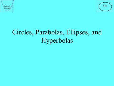 Circles, Parabolas, Ellipses, and Hyperbolas