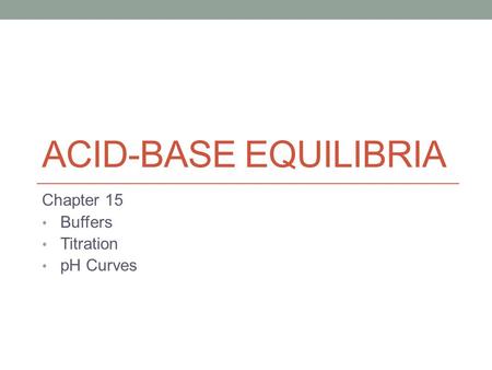 Chapter 15 Buffers Titration pH Curves