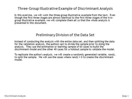 Three-Group Illustrative Example of Discriminant Analysis