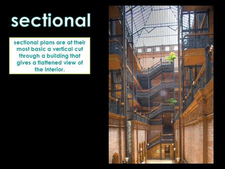 Sectional sectional plans are at their most basic a vertical cut through a building that gives a flattened view of the interior.