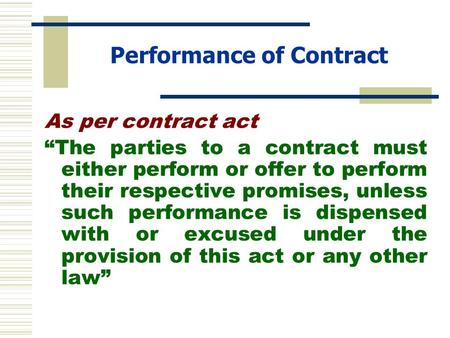 Performance of Contract