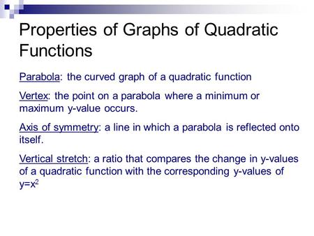 Properties of Graphs of Quadratic Functions