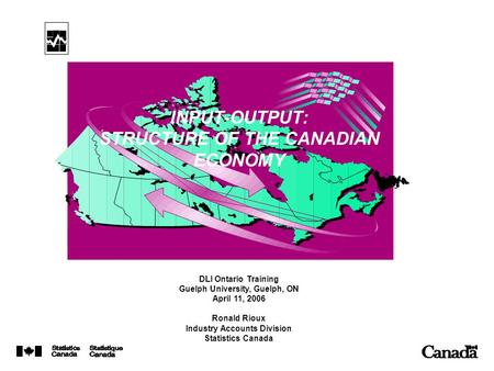 INPUT-OUTPUT: STRUCTURE OF THE CANADIAN ECONOMY DLI Ontario Training Guelph University, Guelph, ON April 11, 2006 Ronald Rioux Industry Accounts Division.