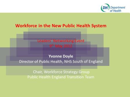 Click to edit Master title style Click to edit Master subtitle style Workforce in the New Public Health System Leaders’ Networking Event 9 th May 2012.