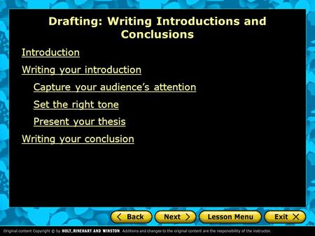 Drafting: Writing Introductions and Conclusions