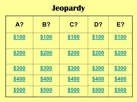 Jeopardy A?B?C?D?E? $100 $200 $300 $400 $500 ANSWER How the earliest people probably traveled to reach North America.