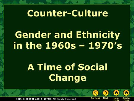 Gender and Ethnicity in the 1960s – 1970’s