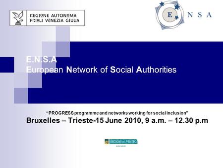 E.N.S.A European Network of Social Authorities “PROGRESS programme and networks working for social inclusion” Bruxelles – Trieste-15 June 2010, 9 a.m.