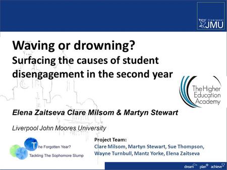 Waving or drowning? Surfacing the causes of student disengagement in the second year Elena Zaitseva Clare Milsom & Martyn Stewart Liverpool John Moores.