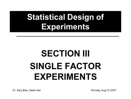 Statistical Design of Experiments