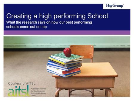 Creating a high performing School What the research says on how our best performing schools come out on top Courtesy of AITSL.