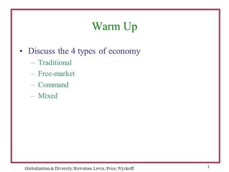 Globalization & Diversity: Rowntree, Lewis, Price, Wyckoff