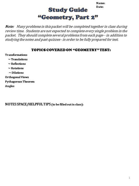 Note: Many problems in this packet will be completed together in class during review time. Students are not expected to complete every single problem in.