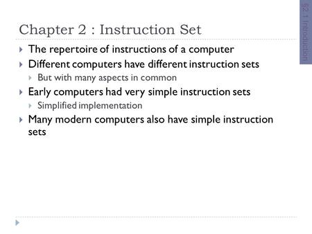 Chapter 2 : Instruction Set