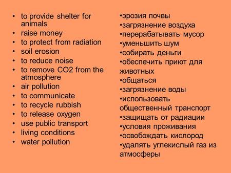 To provide shelter for animals raise money to protect from radiation soil erosion to reduce noise to remove CO2 from the atmosphere air pollution to communicate.