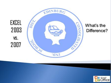 EXCEL 2003 2003vs.2007 What’s the Difference?.  This tutorial will explain the differences between Excel 2003 and 2007 by comparing the Menus and toolbars.