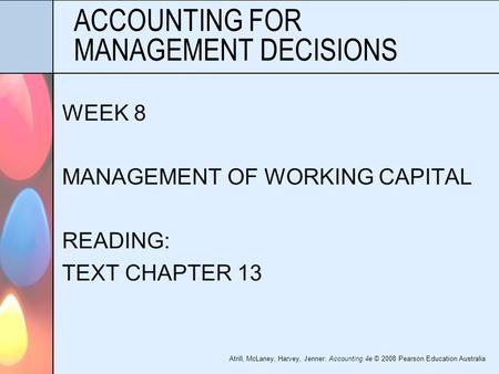 ACCOUNTING FOR MANAGEMENT DECISIONS