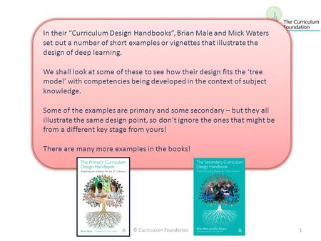 In their “Curriculum Design Handbooks”, Brian Male and Mick Waters set out a number of short examples or vignettes that illustrate the design of deep learning.