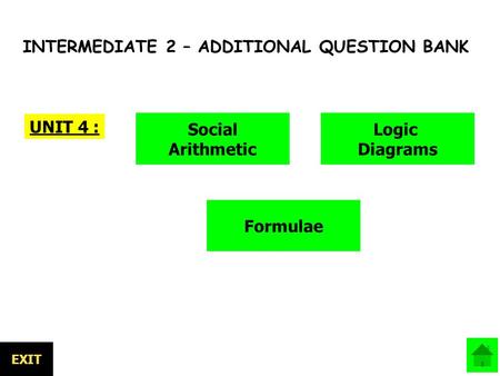 UNIT 4 : EXIT INTERMEDIATE 2 – ADDITIONAL QUESTION BANK Social Arithmetic Logic Diagrams Formulae.