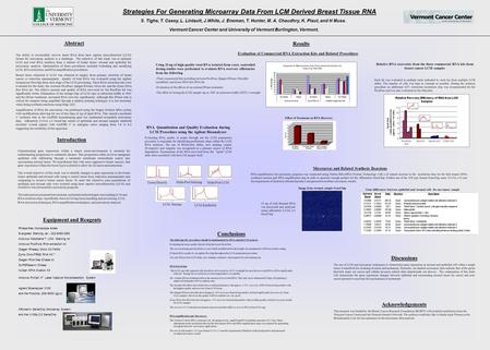 Strategies For Generating Microarray Data From LCM Derived Breast Tissue RNA S. Tighe, T. Casey, L. Lintault, J.White, J. Eneman, T. Hunter, M. A. Chaudhry,