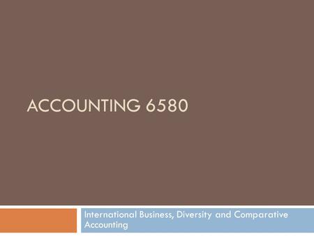 International Business, Diversity and Comparative Accounting