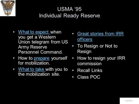 USMA ‘95 Individual Ready Reserve