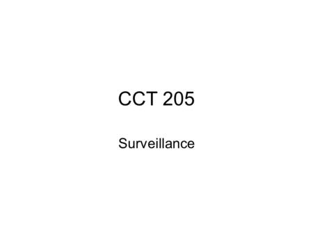 CCT 205 Surveillance. A changed landscape? How much has new technology changed the world of surveillance? What are the impact of these changes? Where.