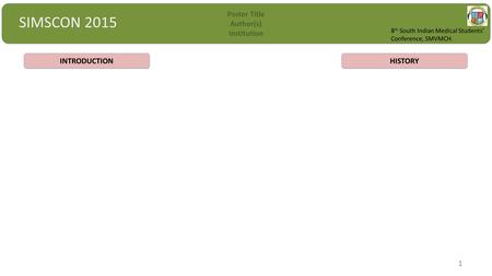 Poster Title Author(s) Institution Poster Title Author(s) Institution INTRODUCTION HISTORY SIMSCON 2015 1 8 th South Indian Medical Students’ Conference,