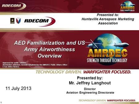 AED Familiarization and US Army Airworthiness Overview