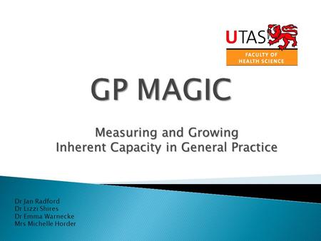 Measuring and Growing Inherent Capacity in General Practice Dr Jan Radford Dr Lizzi Shires Dr Emma Warnecke Mrs Michelle Horder.