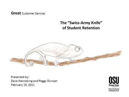 Great The “Swiss-Army Knife” of Student Retention Customer Service: Presented by: Dave Warneking and Peggy Duncan February 15, 2011.