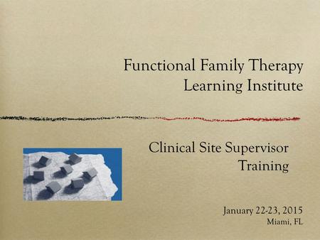 Functional Family Therapy Learning Institute January 22-23, 2015 Miami, FL Clinical Site Supervisor Training.