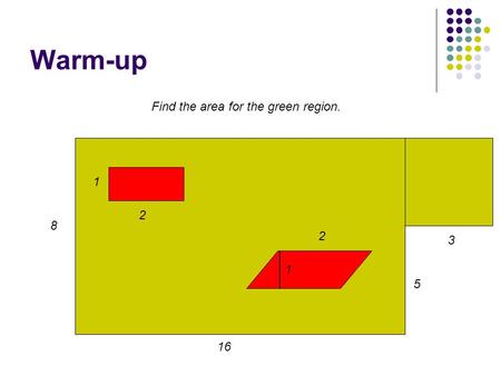 Warm-up 8 16 1 2 2 1 Find the area for the green region. 3 5.
