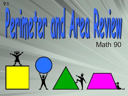 Math 90 9.1. Warm-up/Quiz Without using any notes see how many formulas you can remember: Area of a triangle Area of a kite Area of a circle Area of a.