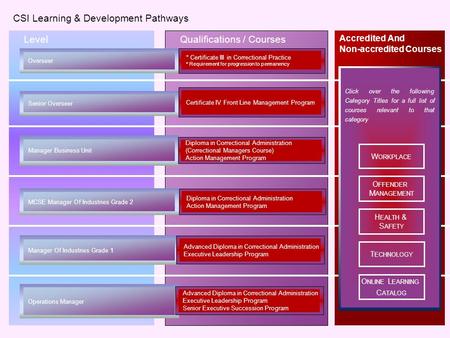 Accredited And Non-accredited Courses Qualifications / Courses CSI Learning & Development Pathways Level OverseerSenior Overseer Manager Business Unit.