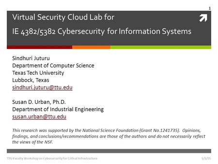 Sindhuri Juturu Department of Computer Science Texas Tech University