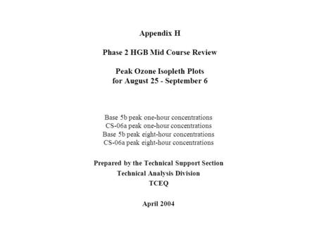 Appendix H Phase 2 HGB Mid Course Review Peak Ozone Isopleth Plots for August 25 - September 6 Base 5b peak one-hour concentrations CS-06a peak one-hour.