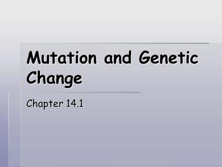 Mutation and Genetic Change